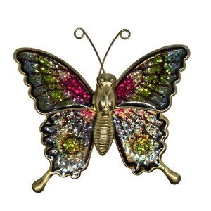 Vintage Interpur Taiwan Butterfly Brooch Pin With Multicolor Glitter Enamel Wing